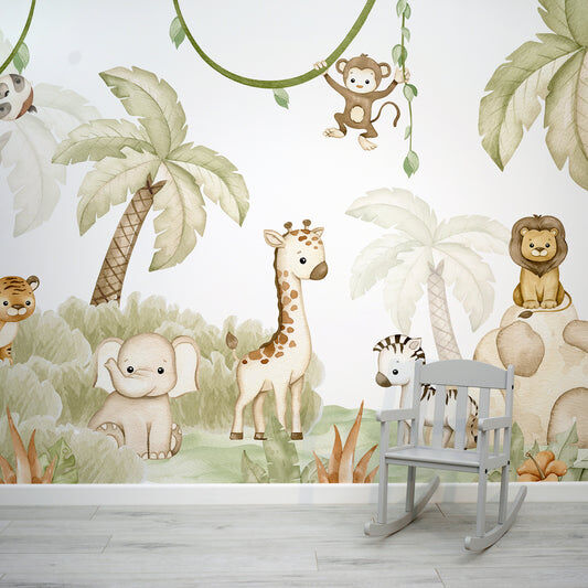 Quarto Infantil Aquarela Safari com Papel de Parede Artístico