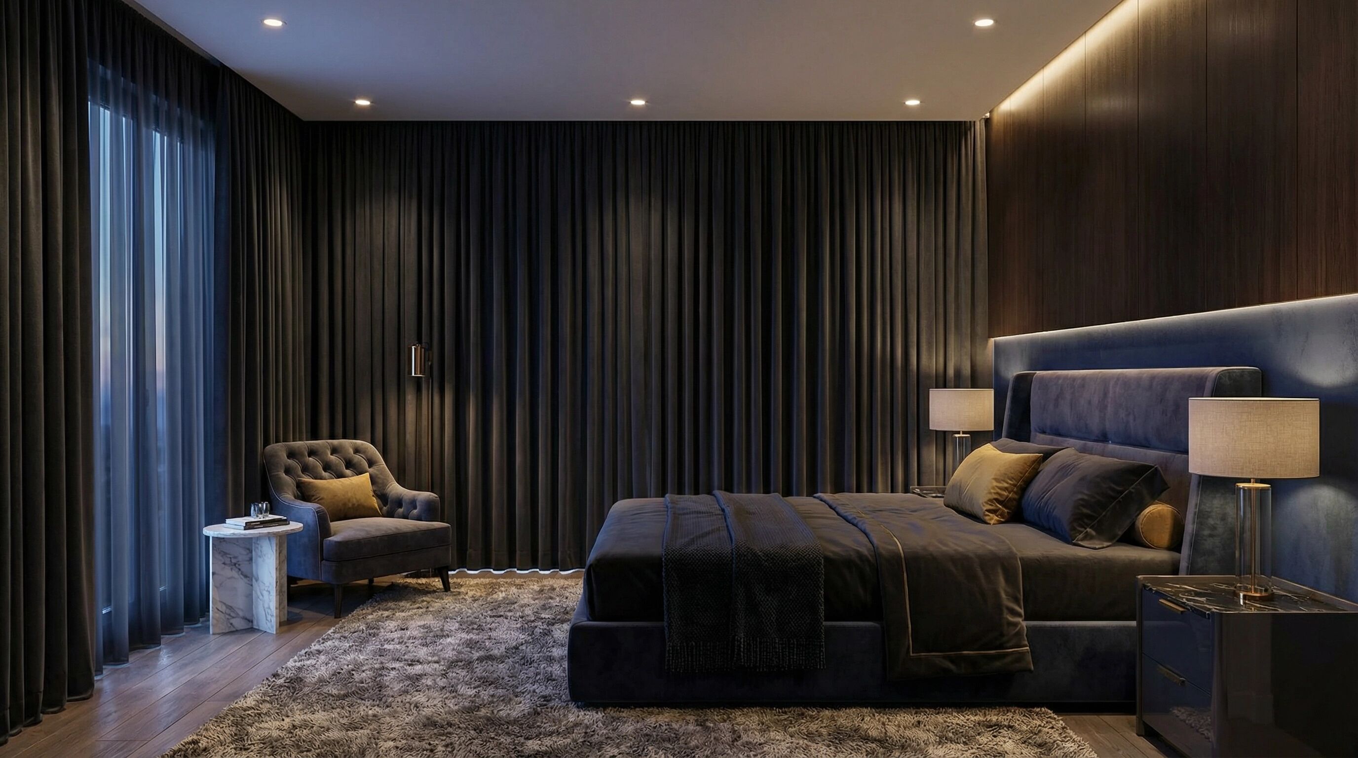 Quarto de Luxo com Cortinas Blackout - Projeto de Cortinas e Persianas em Balneário Camboriú