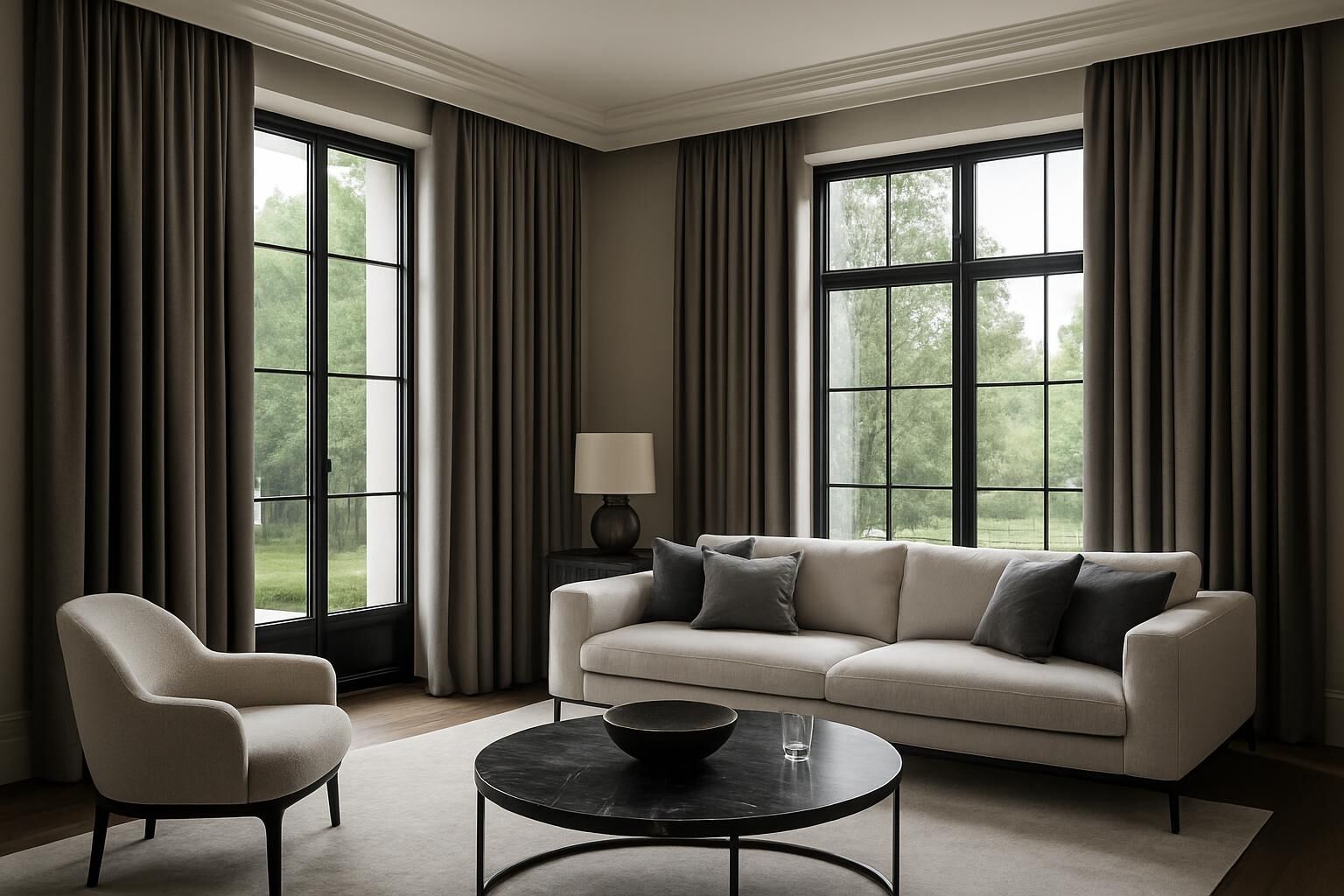 Sala com Cortinas Cinza Motorizadas em Blumenau - Aurora Casa