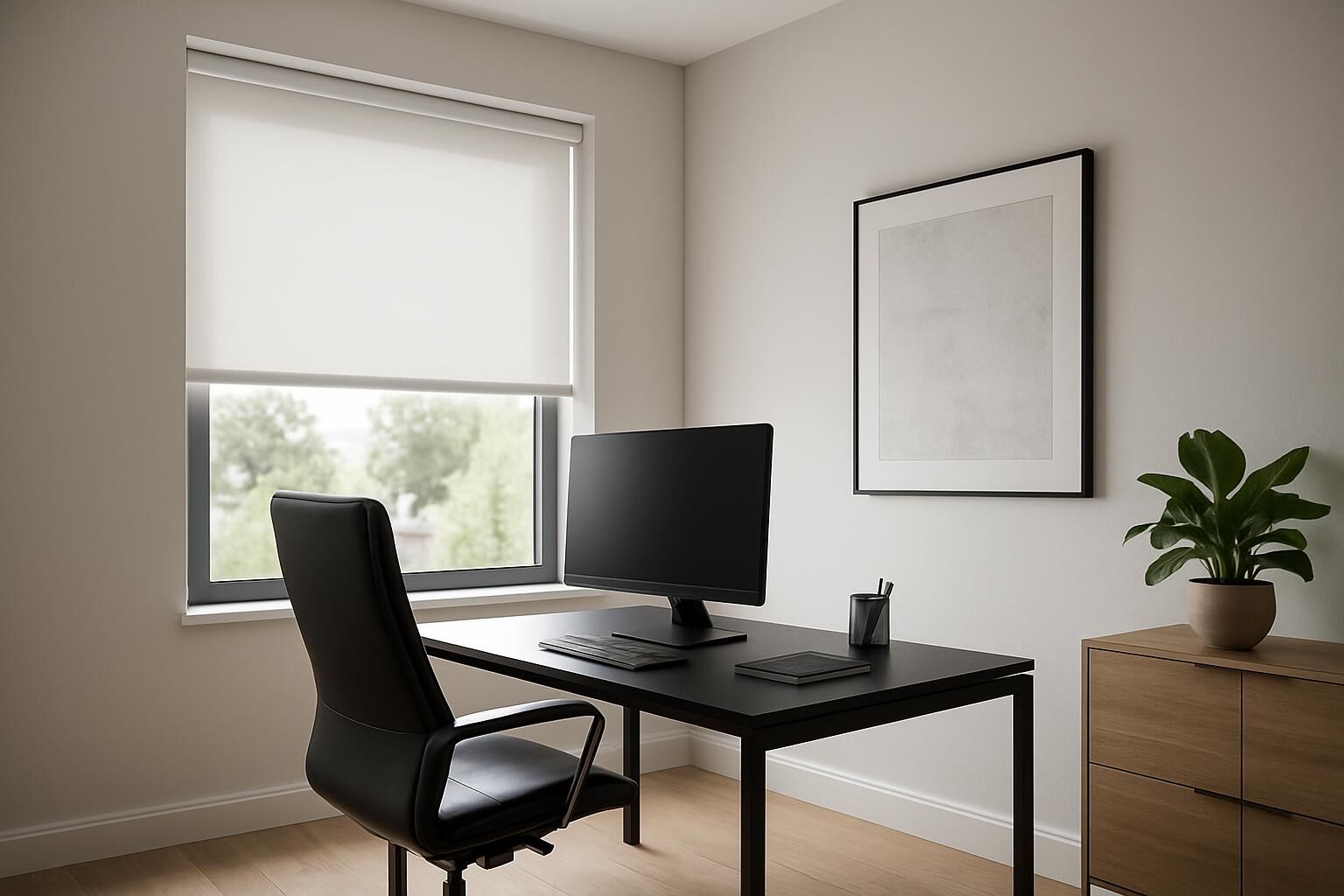 Escritório com Persianas Brancas Motorizadas em Blumenau - Aurora Casa